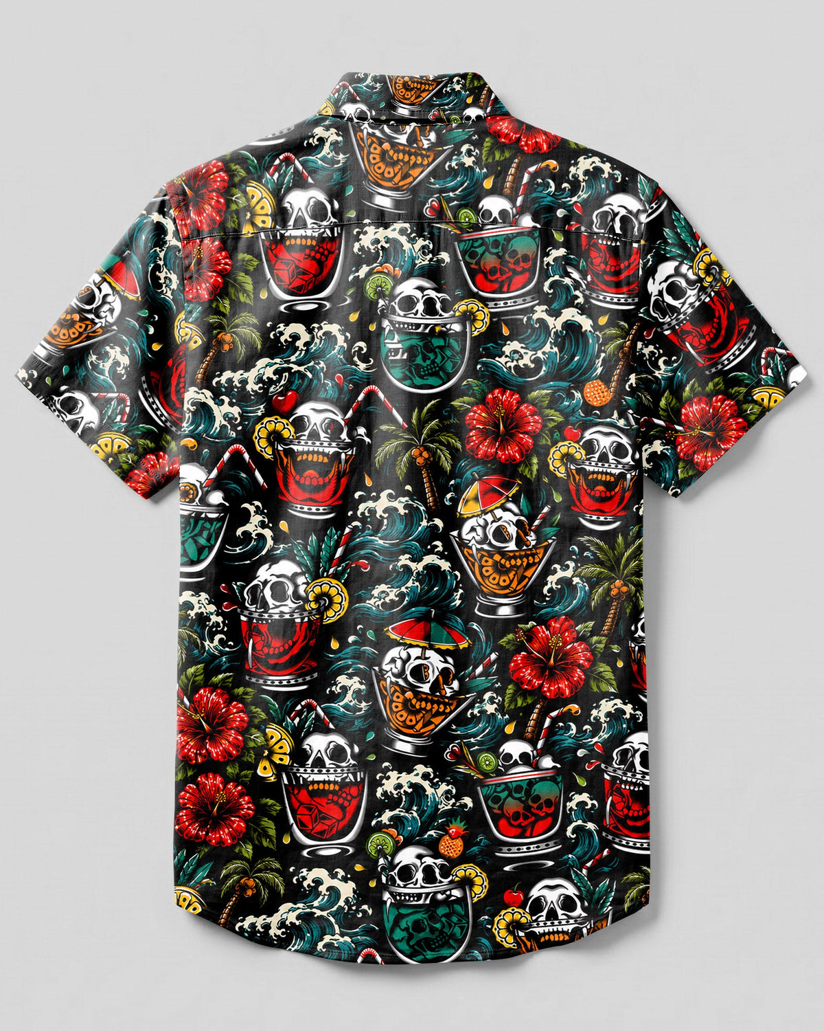 COCKTAIL SKULLS PATTERN BUTTON-DOWN COLLAR SHIRT - TLHN0107262