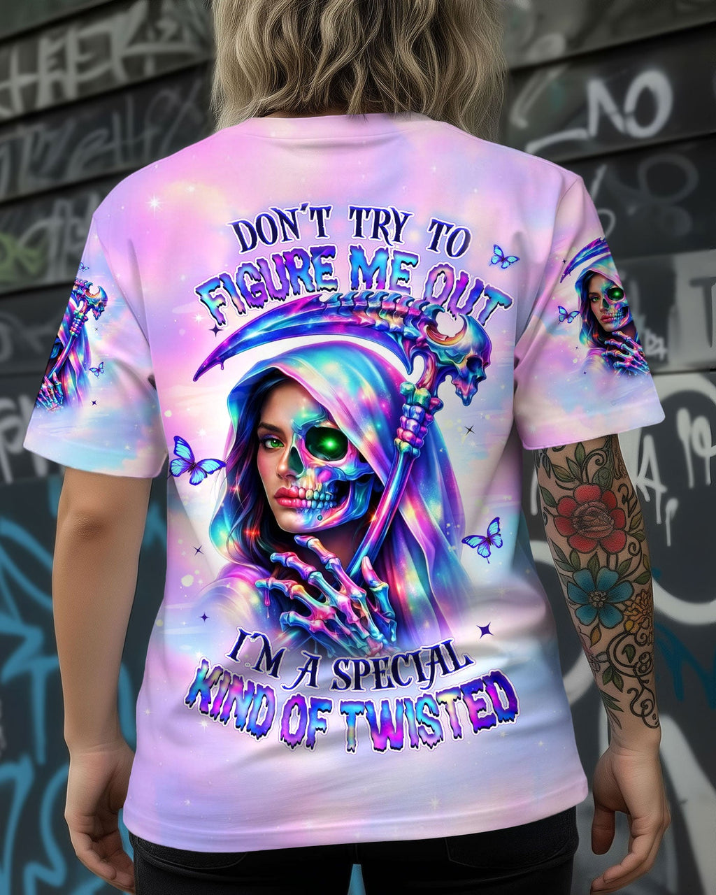 DON'T TRY TO FIGURE ME OUT SKULL LADY ALL OVER PRINT - TLHN0603262