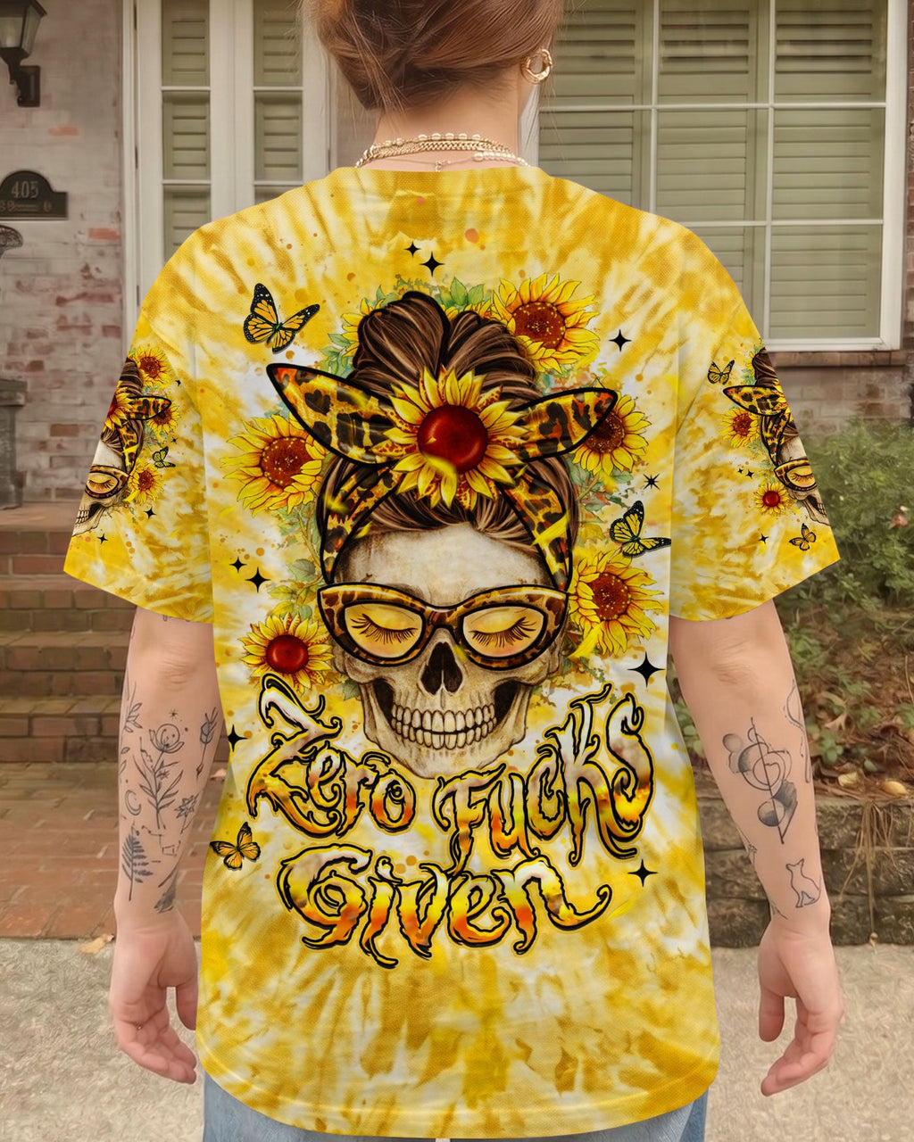 ZERO F GIVEN SUNFLOWER MESSY BUN SKULL ALL OVER PRINT  - TLHN1604263