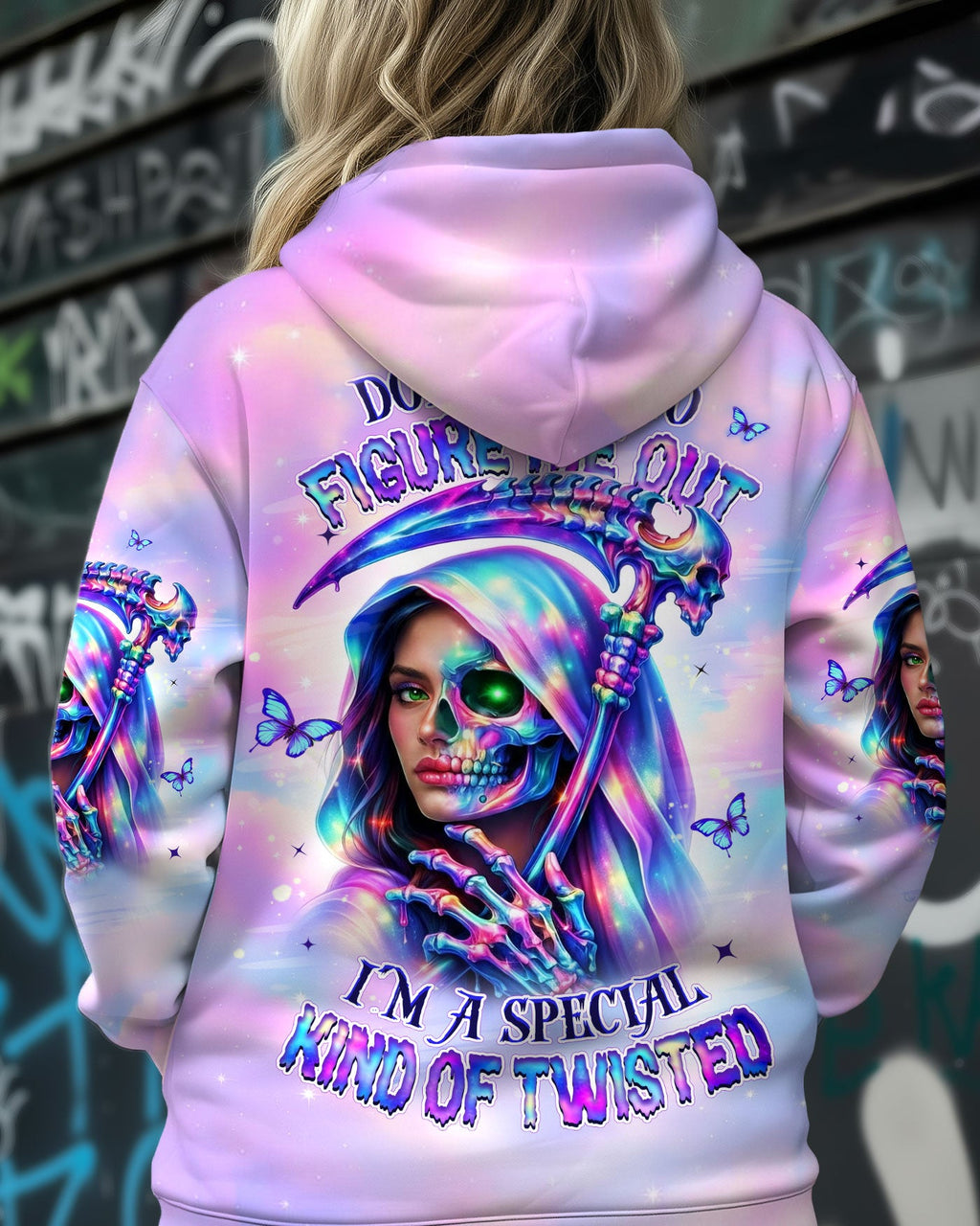 DON'T TRY TO FIGURE ME OUT SKULL LADY ALL OVER PRINT - TLHN0603262