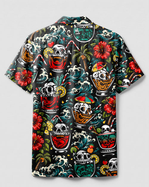 COCKTAIL SKULLS PATTERN CAMP SHIRT - TLHN0107263