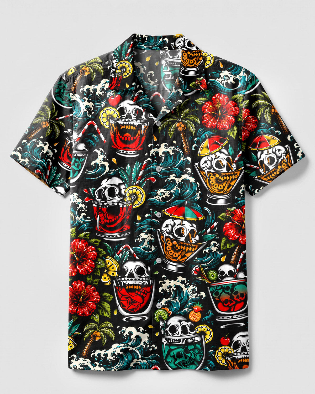 COCKTAIL SKULLS PATTERN CAMP SHIRT - TLHN0107263