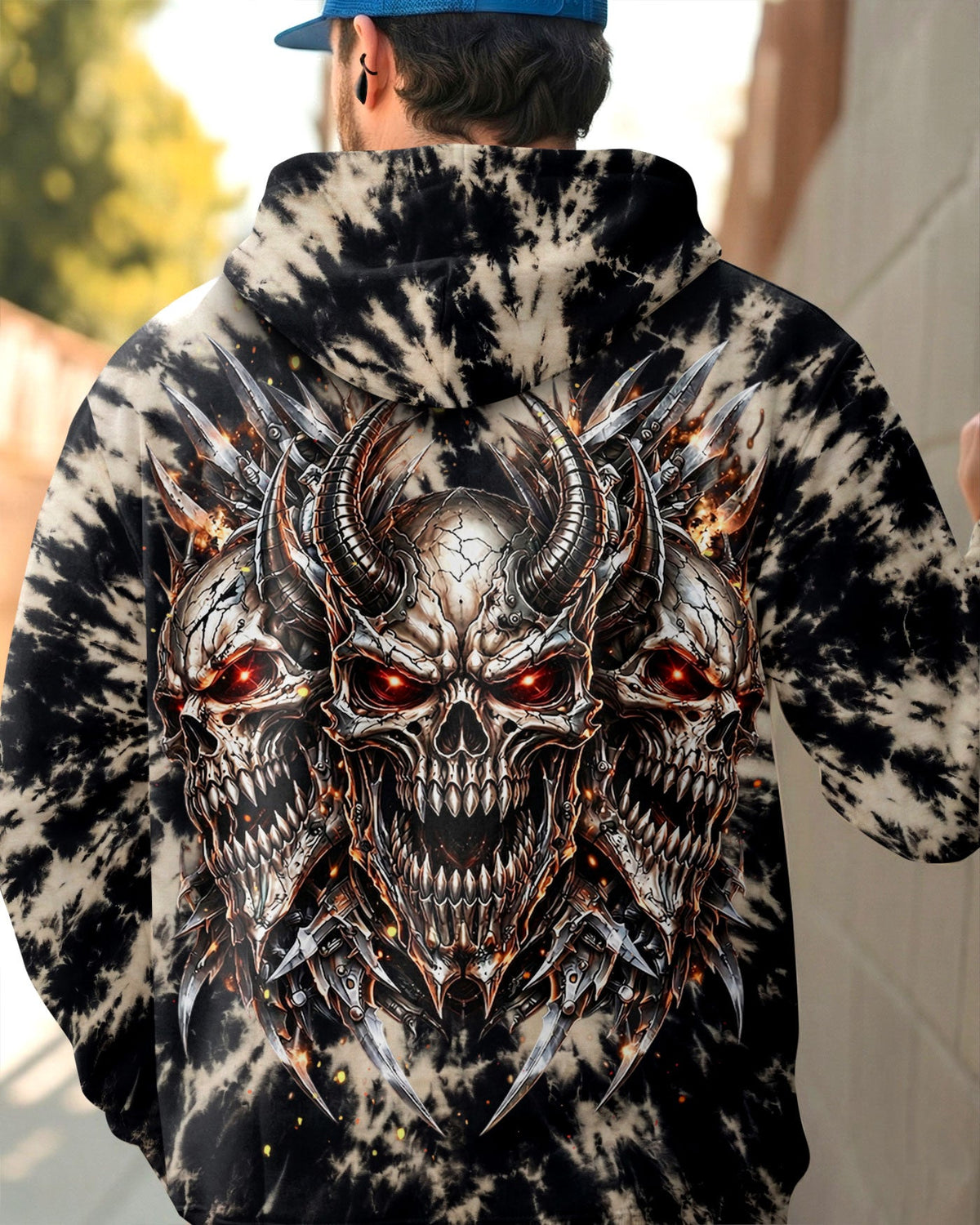 THREE  DEMON SKULLS SWIRL ALL OVER PRINT  - TLHN0104263