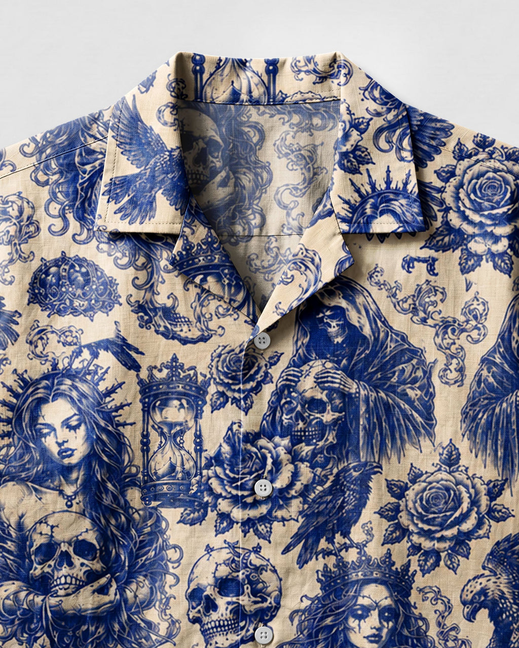 MYSTICAL GOTHIC SKULL TATTOOED  CAMP SHIRT - TLHN2906264