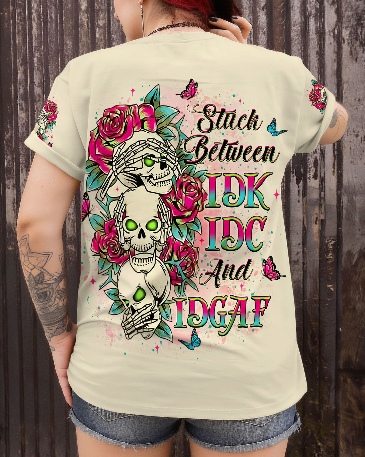 STUCK BETWEEN IDK IDC AND IDGAF SKULL ALL OVER PRINT - YHLT1401263