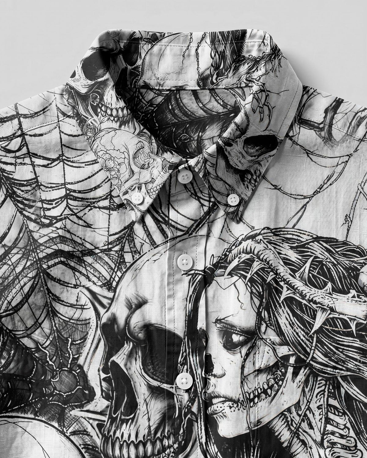 HORROR SKULLS AND SPECTRAL WOMAN BUTTON-DOWN COLLAR SHIRT - TLHG2906263