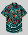 VIBRANT TROPICAL SKULLS BUTTON-DOWN COLLAR SHIRT - TLHG0107263