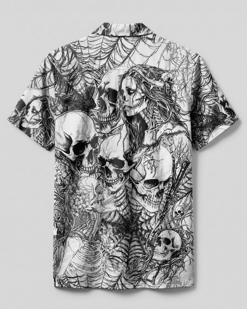 HORROR SKULLS AND SPECTRAL WOMAN CAMP SHIRT - TLHG2906262