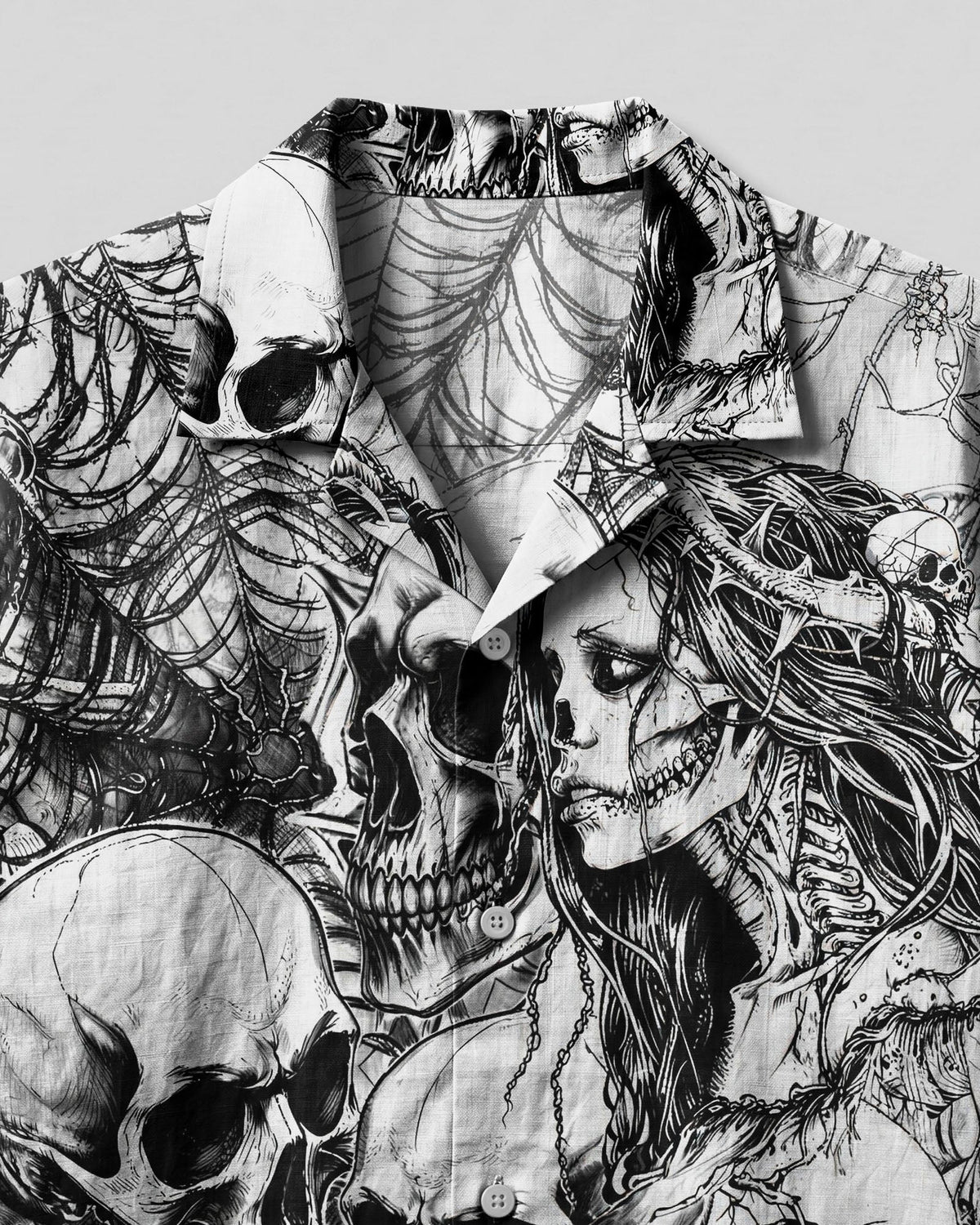 HORROR SKULLS AND SPECTRAL WOMAN CAMP SHIRT - TLHG2906262