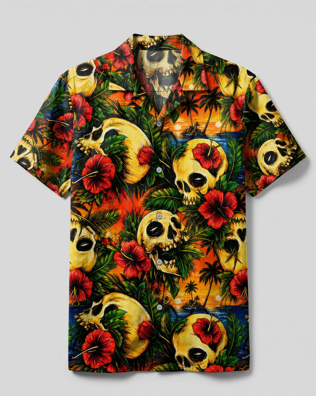 TROPICAL SKULL SUNSET CAMP SHIRT  - TLTW2906264