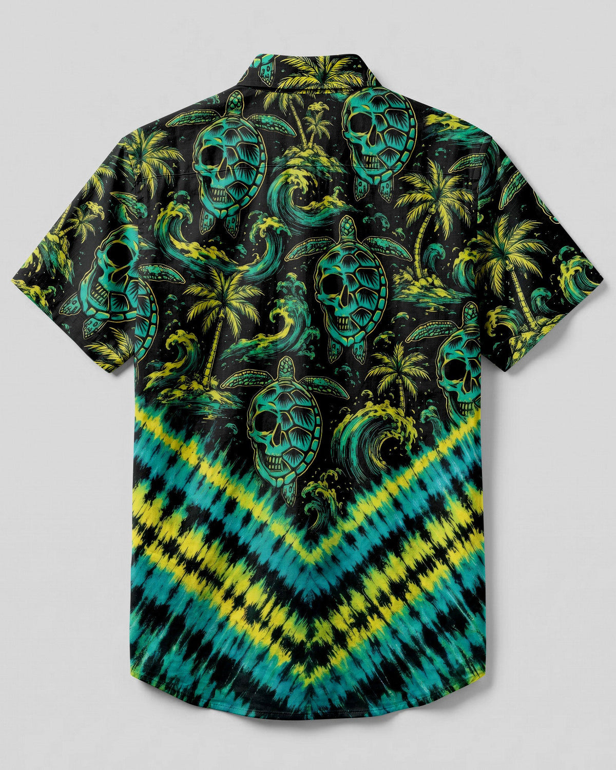 SKULL TURTLE OCEAN WAVES V PATTERN BUTTON-DOWN COLLAR SHIRT  - TLNO0107262