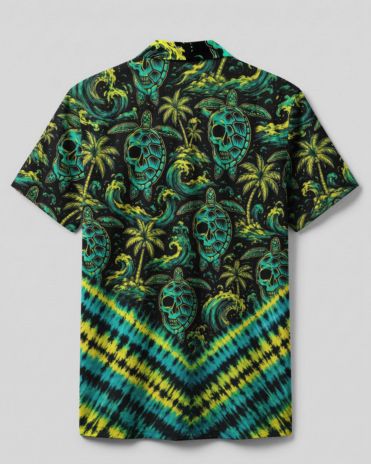 SKULL TURTLE OCEAN WAVES V PATTERN CAMP SHIRT  - TLNO0107261