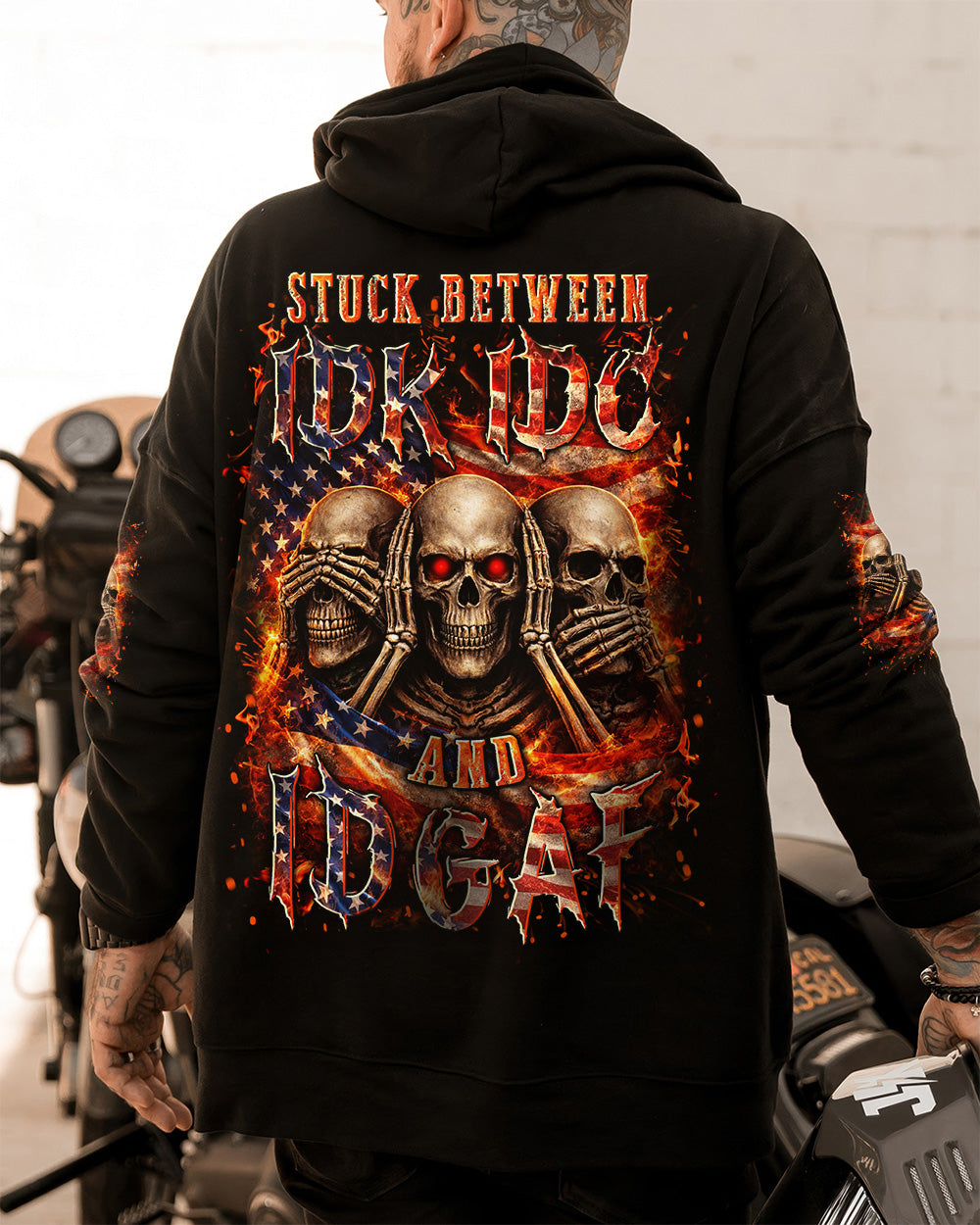STUCK BETWEEN IDK IDC AND IDGAF SKULL ALL OVER PRINT - YHLN2302261