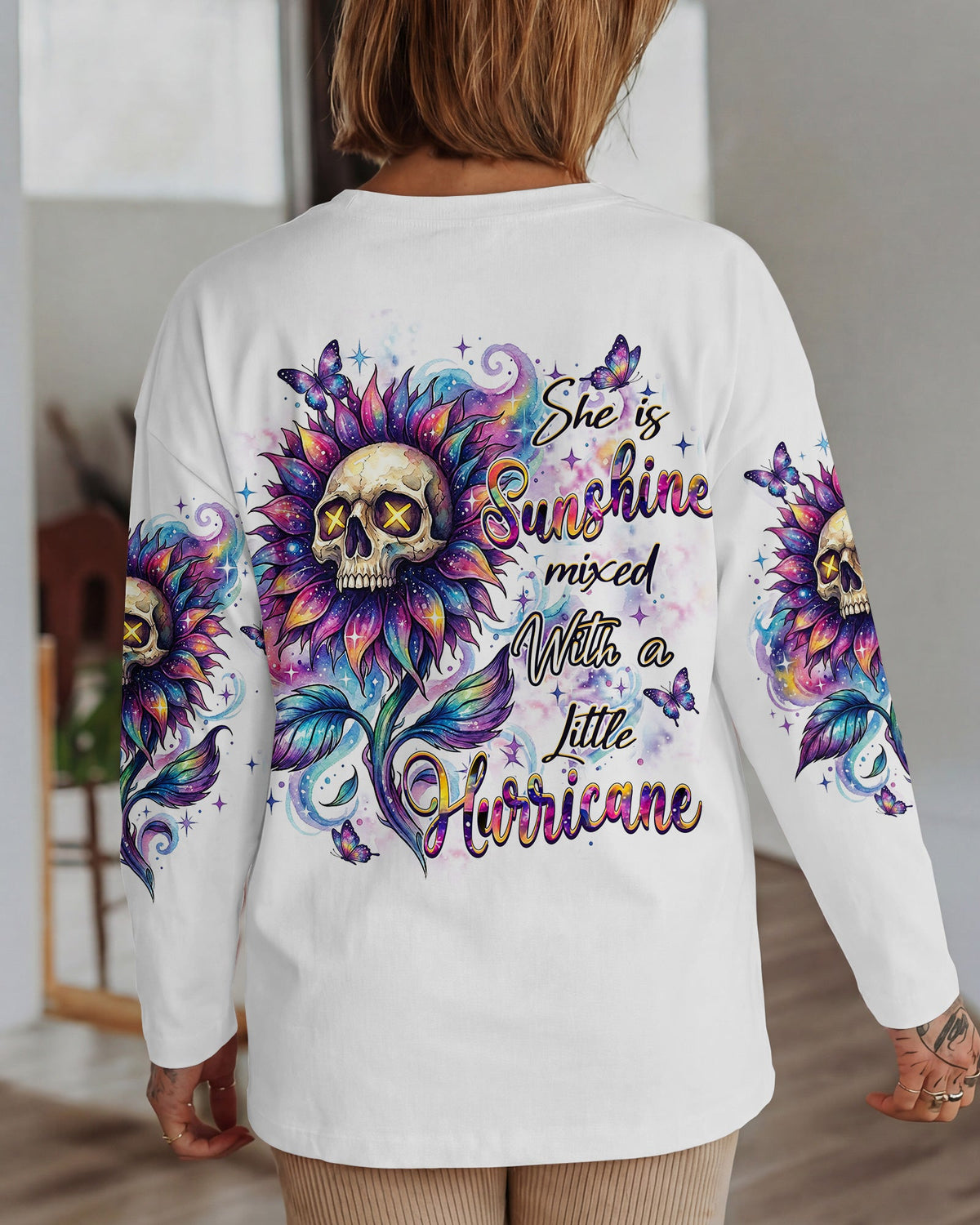 SHE IS SUNSHINE SKULL SUNFLOWERS ALL OVER PRINT  - TLHN1704263