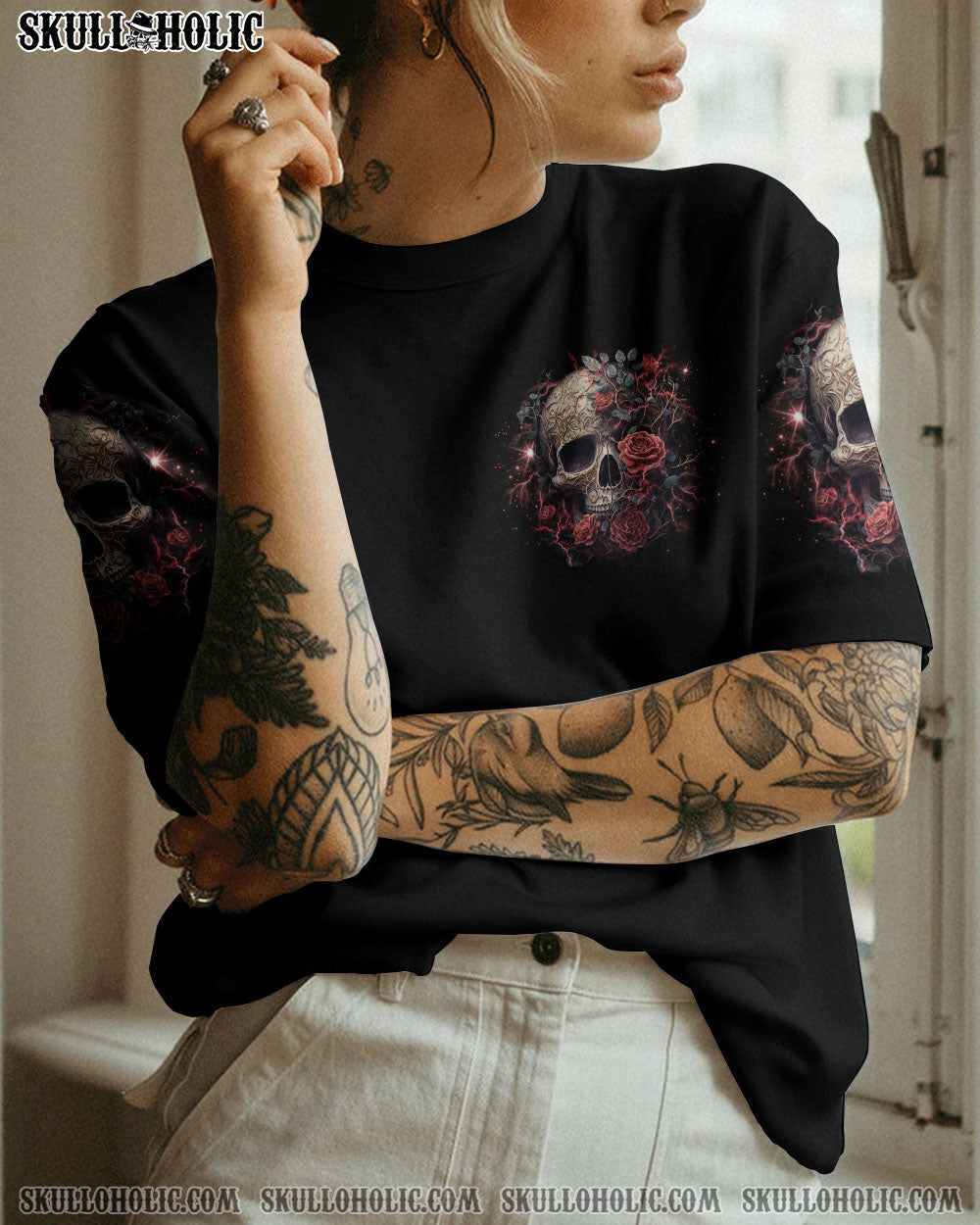 MY GIVE A F ROSE SKULL ALL OVER PRINT - TLNO1703233