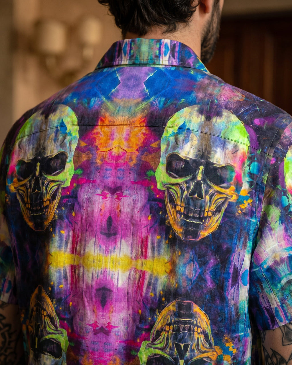 COSMIC FRACTAL SKULL COLLAR SHIRT - RI0106266