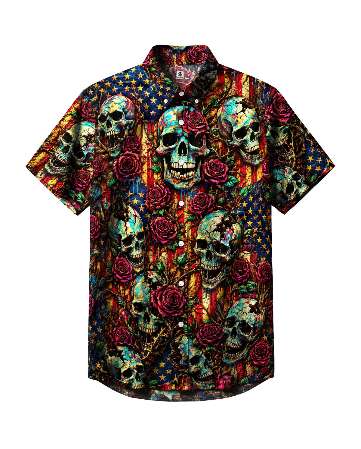 BROKEN SKULL ROSE VINTAGE STARS & STRIPES COLLAR SHIRT  - TLNT0306263