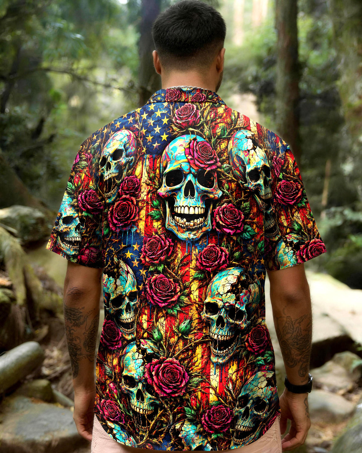 BROKEN SKULL ROSE VINTAGE STARS & STRIPES COLLAR SHIRT  - TLNT0306263