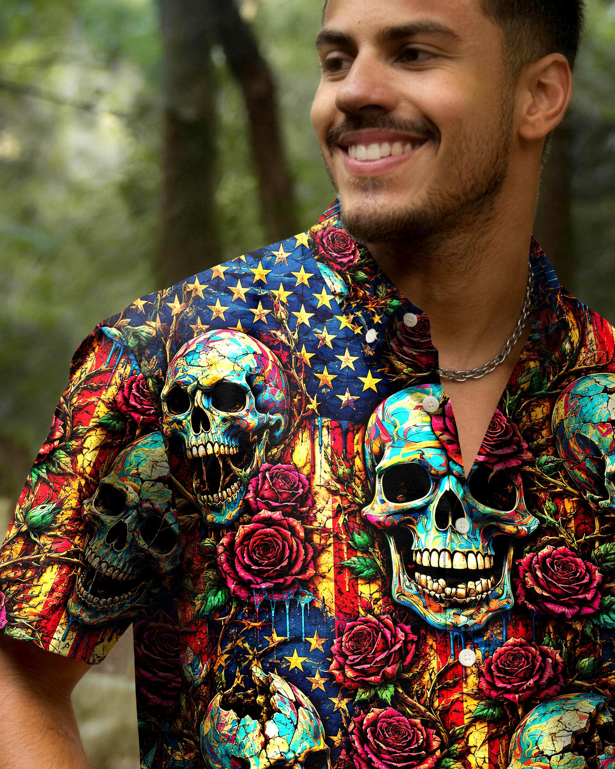BROKEN SKULL ROSE VINTAGE STARS & STRIPES COLLAR SHIRT  - TLNT0306263