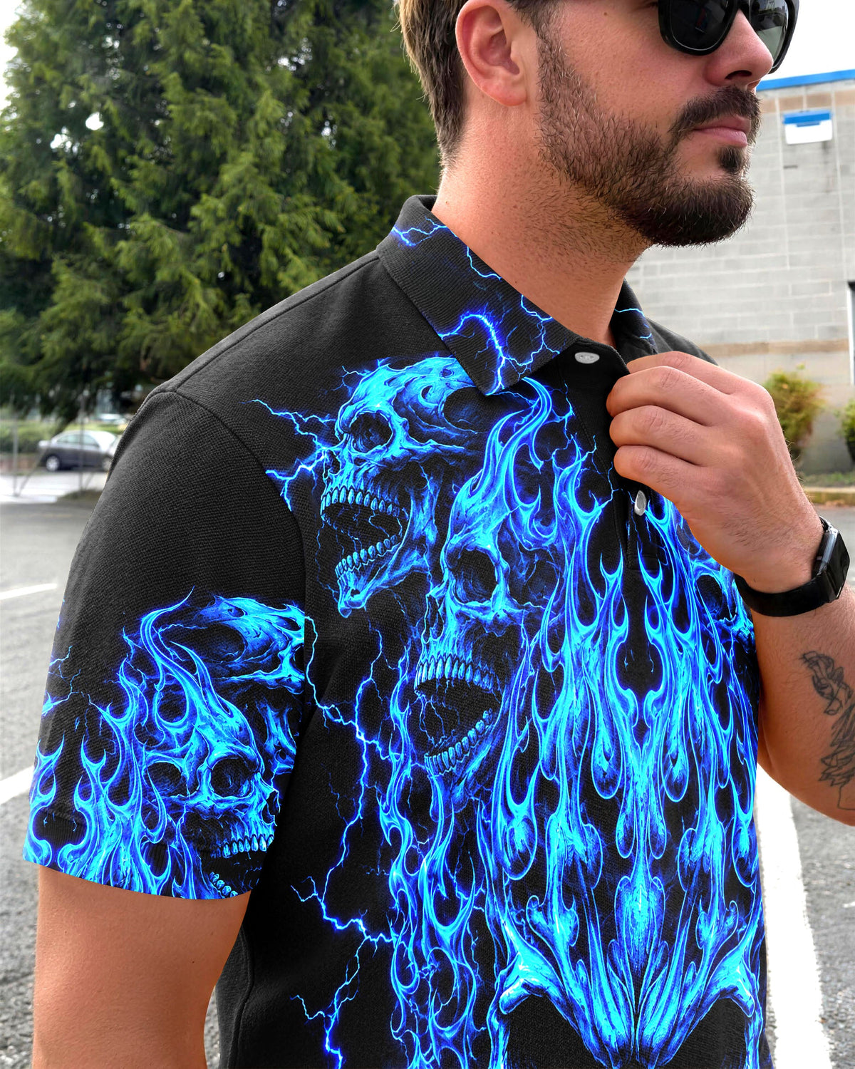 NEON FLAMES SKULL POLO SHIRT - TLNT1006261