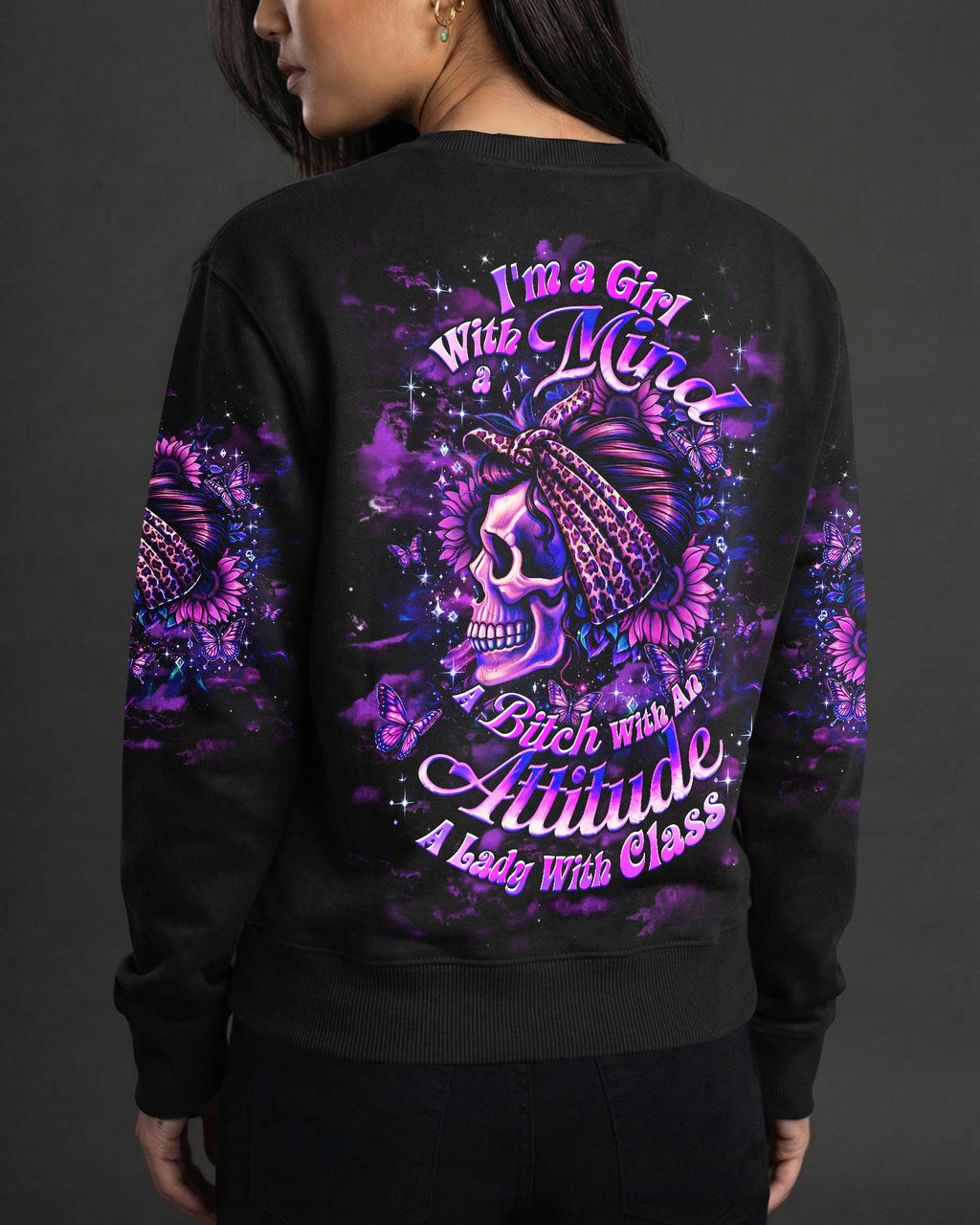 I'M A GIRL WITH A MIND SKULL MESSY BUN ALL OVER PRINT  - TLHG0904262