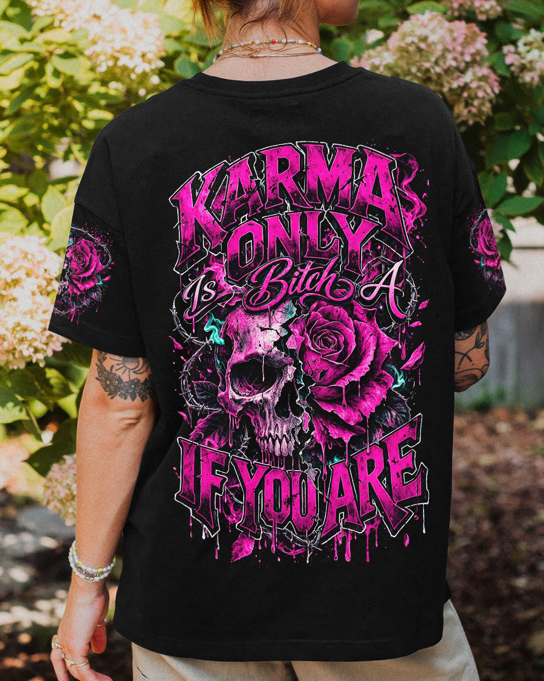 KARMA IS ONLY A B IF YOU ARE ROSE SKULL ALL OVER PRINT - TLNO1103262