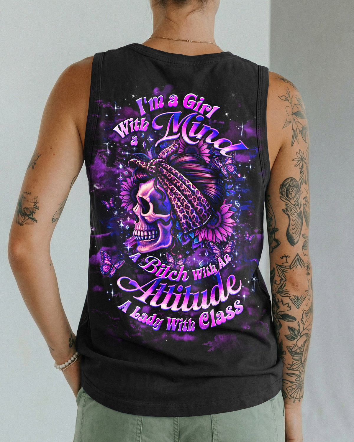 I'M A GIRL WITH A MIND SKULL MESSY BUN ALL OVER PRINT  - TLHG0904262