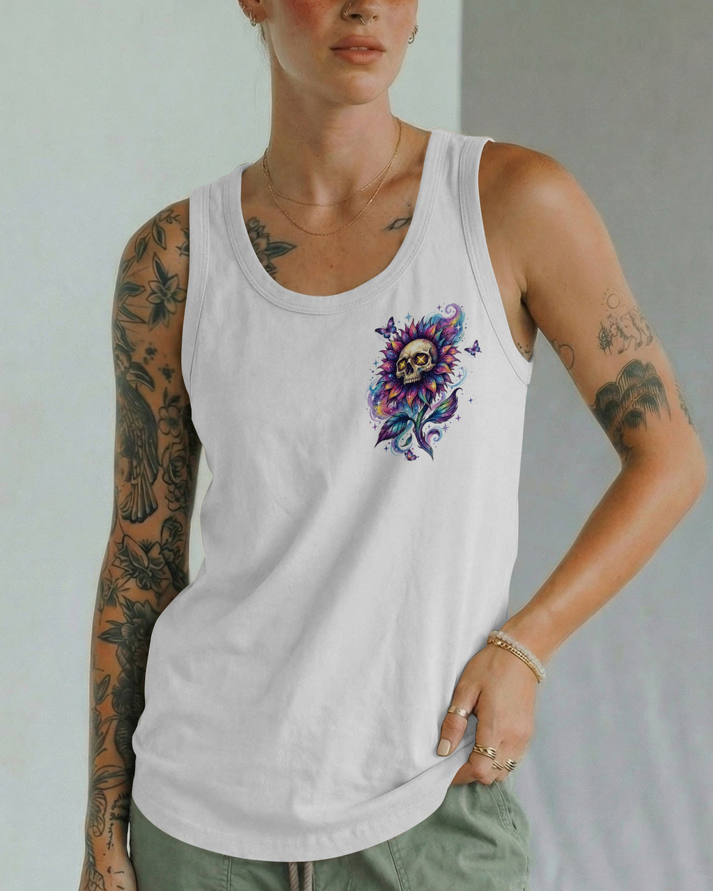 SHE IS SUNSHINE SKULL SUNFLOWERS ALL OVER PRINT  - TLHN1704263