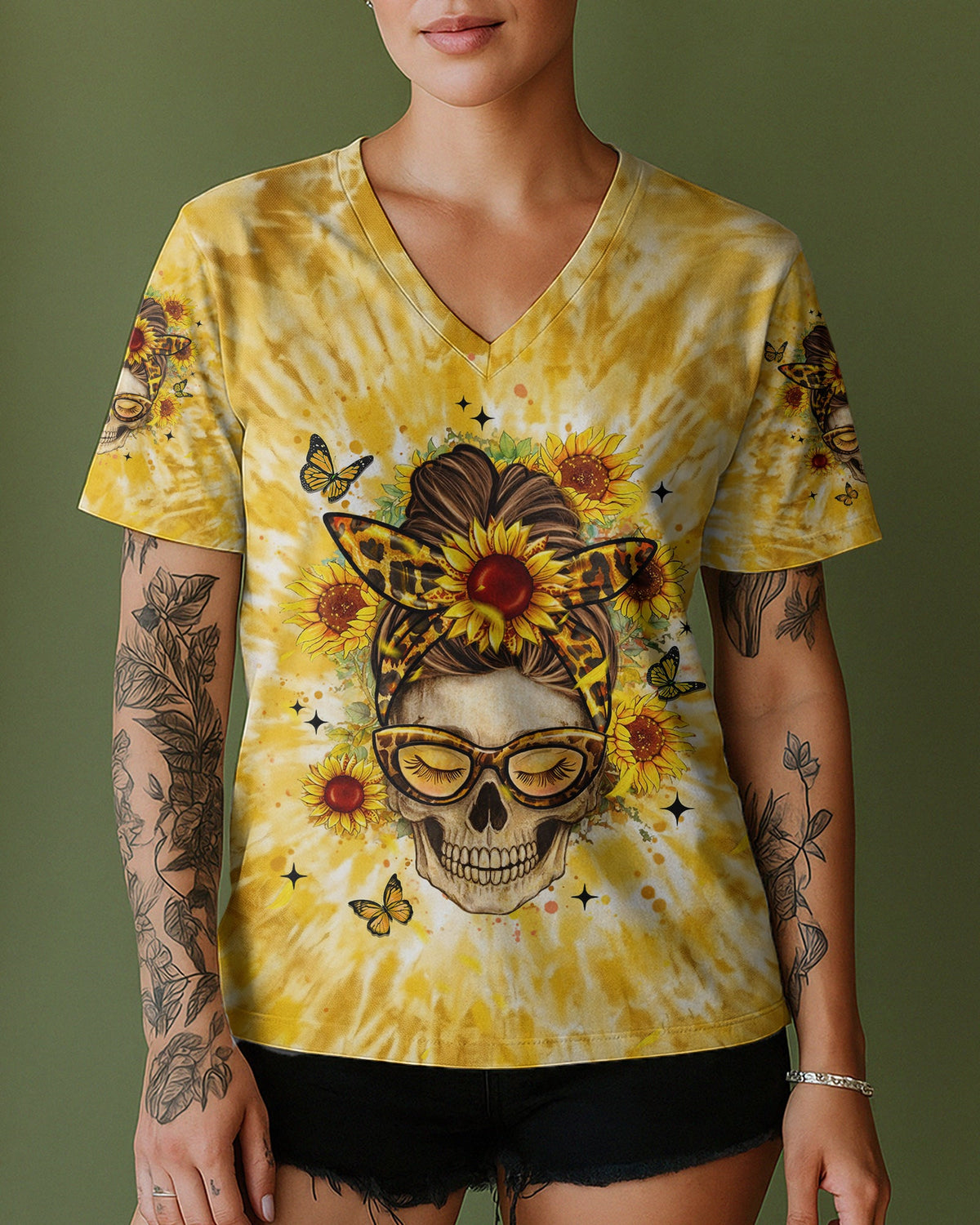 ZERO F GIVEN SUNFLOWER MESSY BUN SKULL ALL OVER PRINT  - TLHN1604263