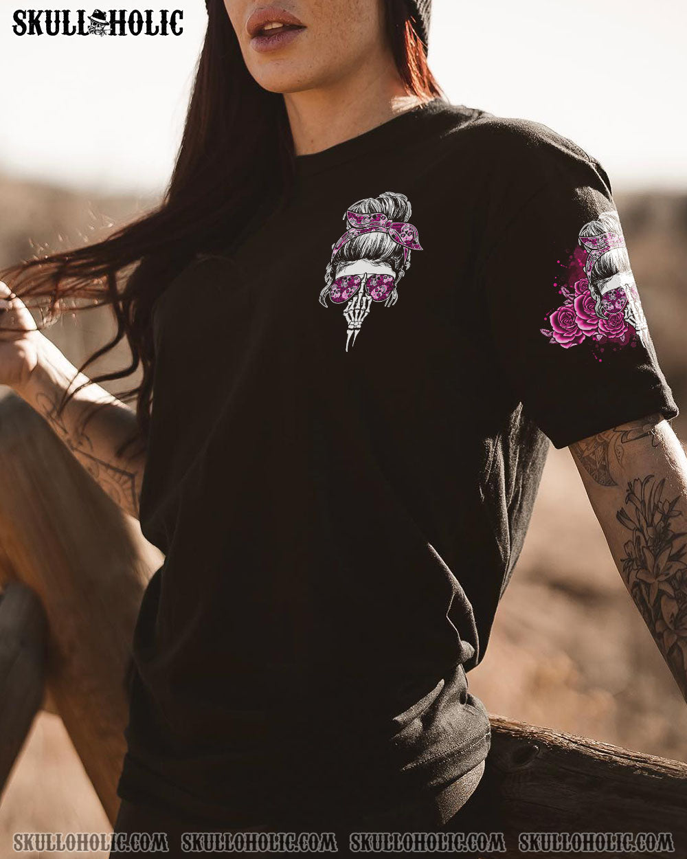 I'M A B DON'T TRY ME ROSE MESSY BUN BLACK ALL OVER PRINT - TLNO1104233