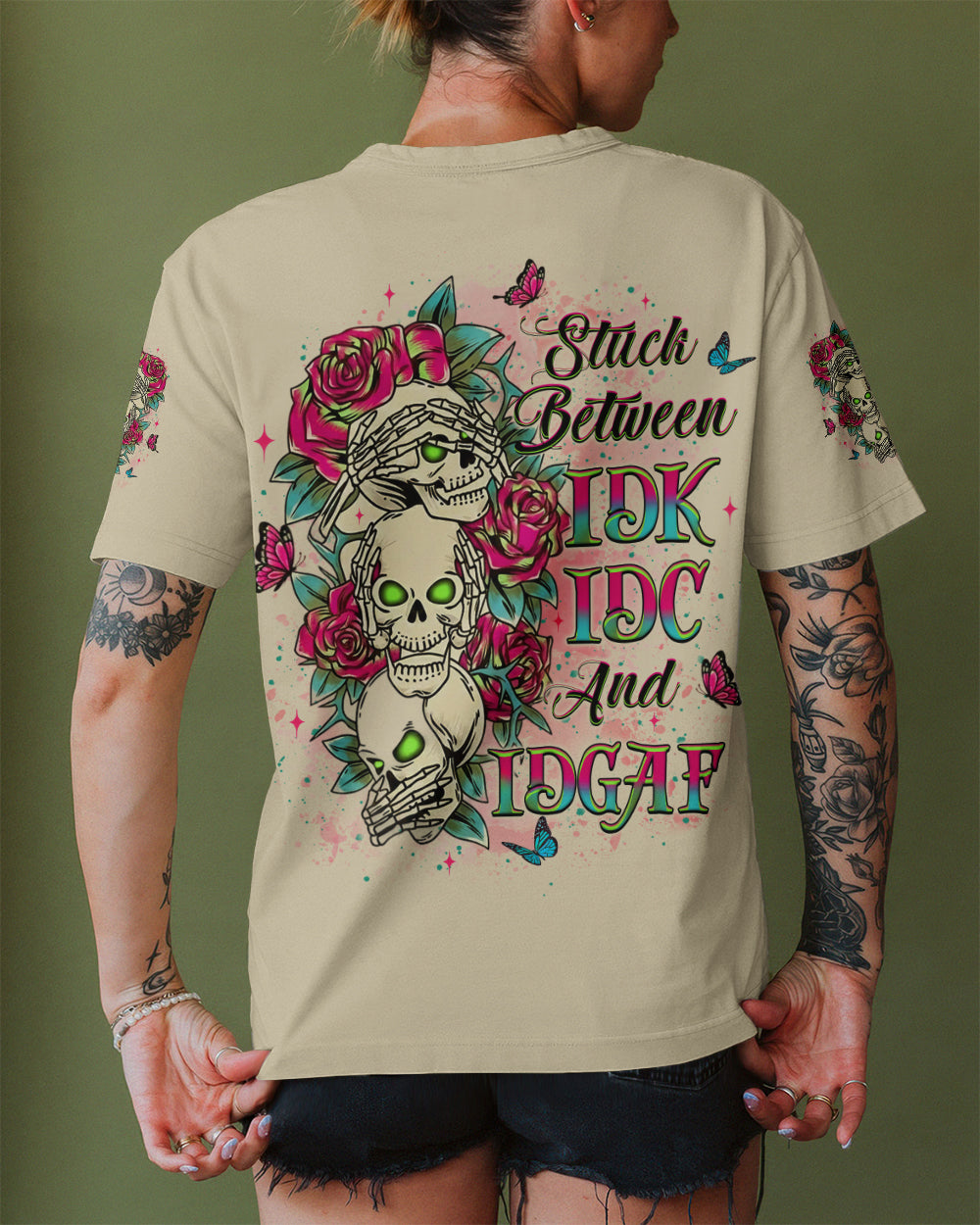 STUCK BETWEEN IDK IDC AND IDGAF SKULL ALL OVER PRINT - YHLT1401263