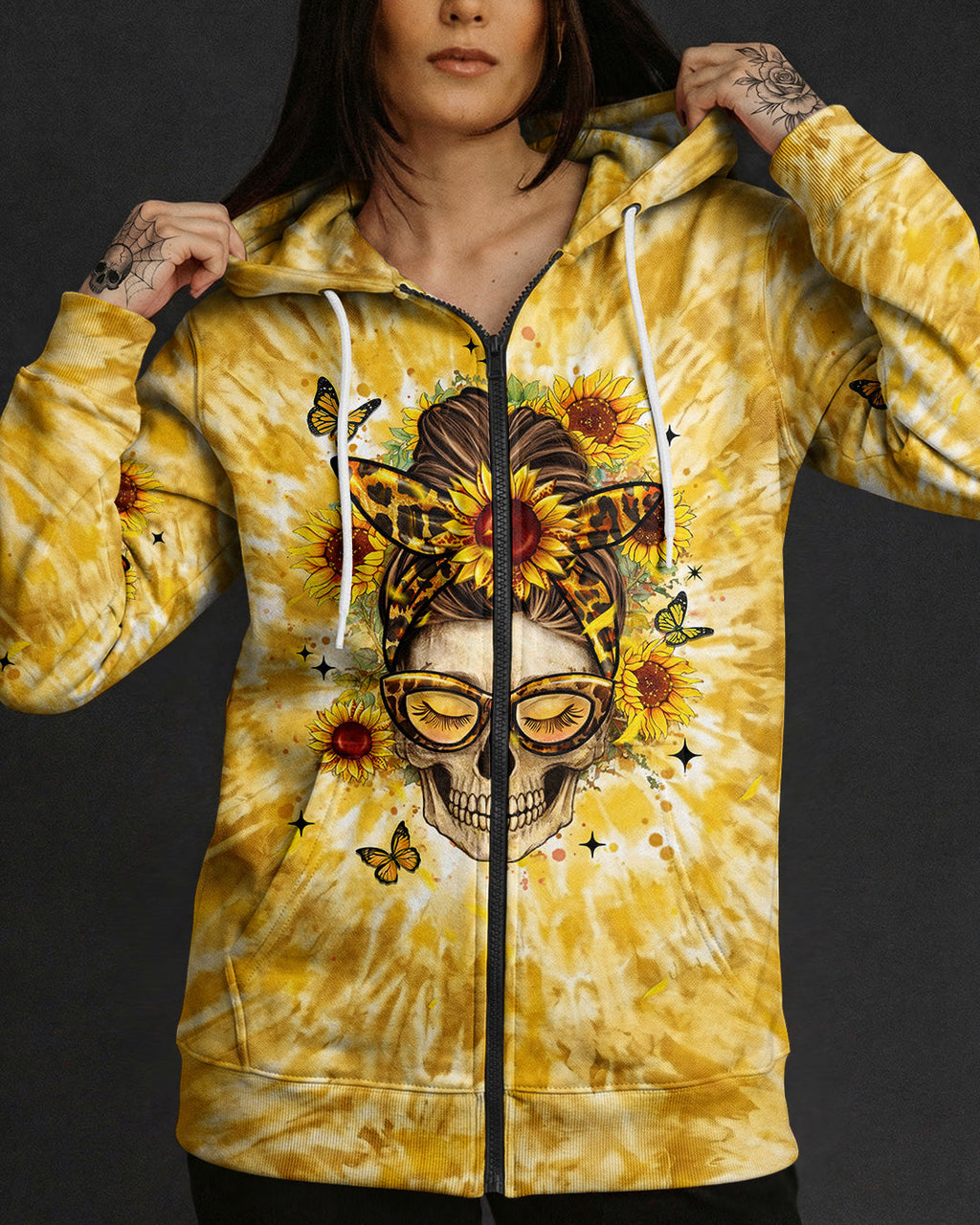 ZERO F GIVEN SUNFLOWER MESSY BUN SKULL ALL OVER PRINT  - TLHN1604263