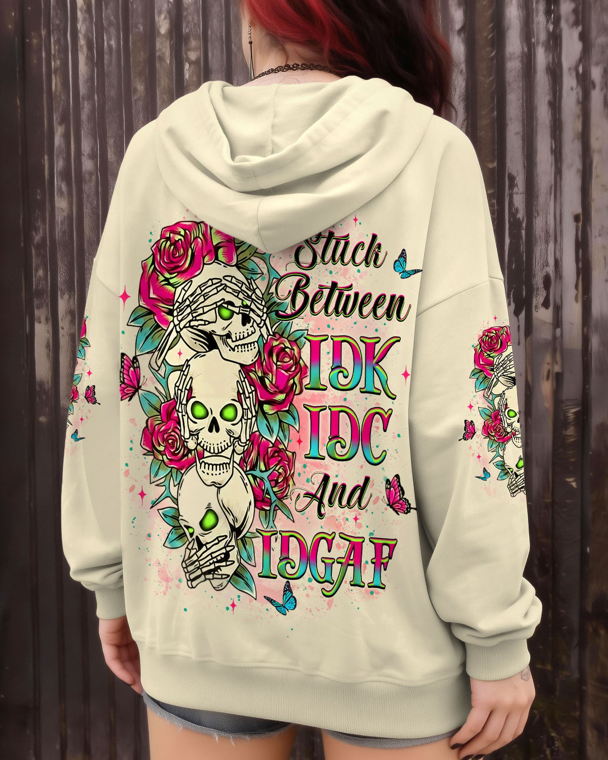 STUCK BETWEEN IDK IDC AND IDGAF SKULL ALL OVER PRINT - YHLT1401263