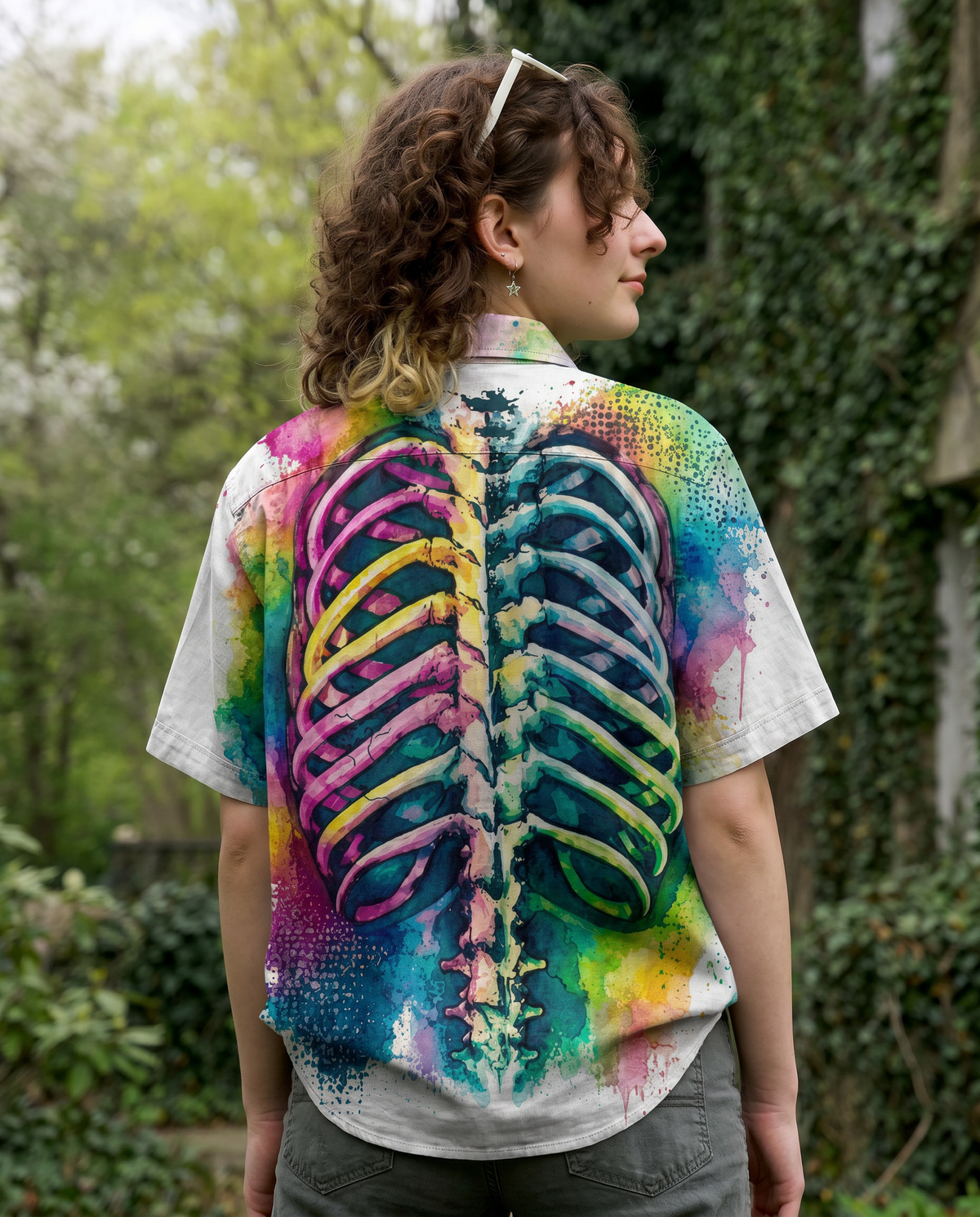 WATERCOLOR PHANTOM SKULL COLLAR SHIRT - RI0106264