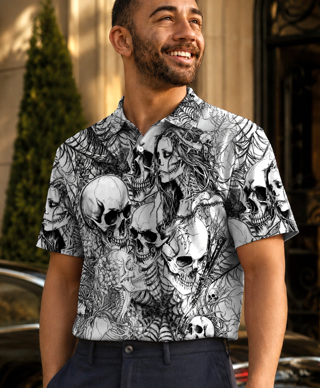 HORROR SKULLS AND SPECTRAL WOMAN POLO SHIRT  - TLHG0506262