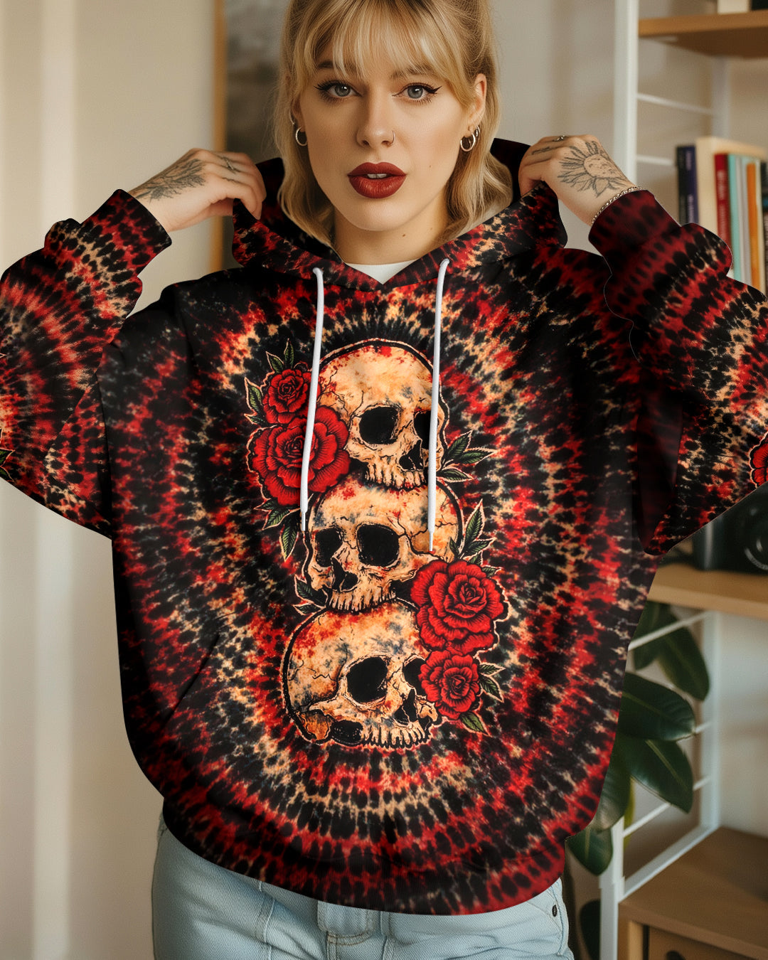 VINTAGE THREE ROSE SKULL SWIRL ALL OVER PRINT - TLHG0303261