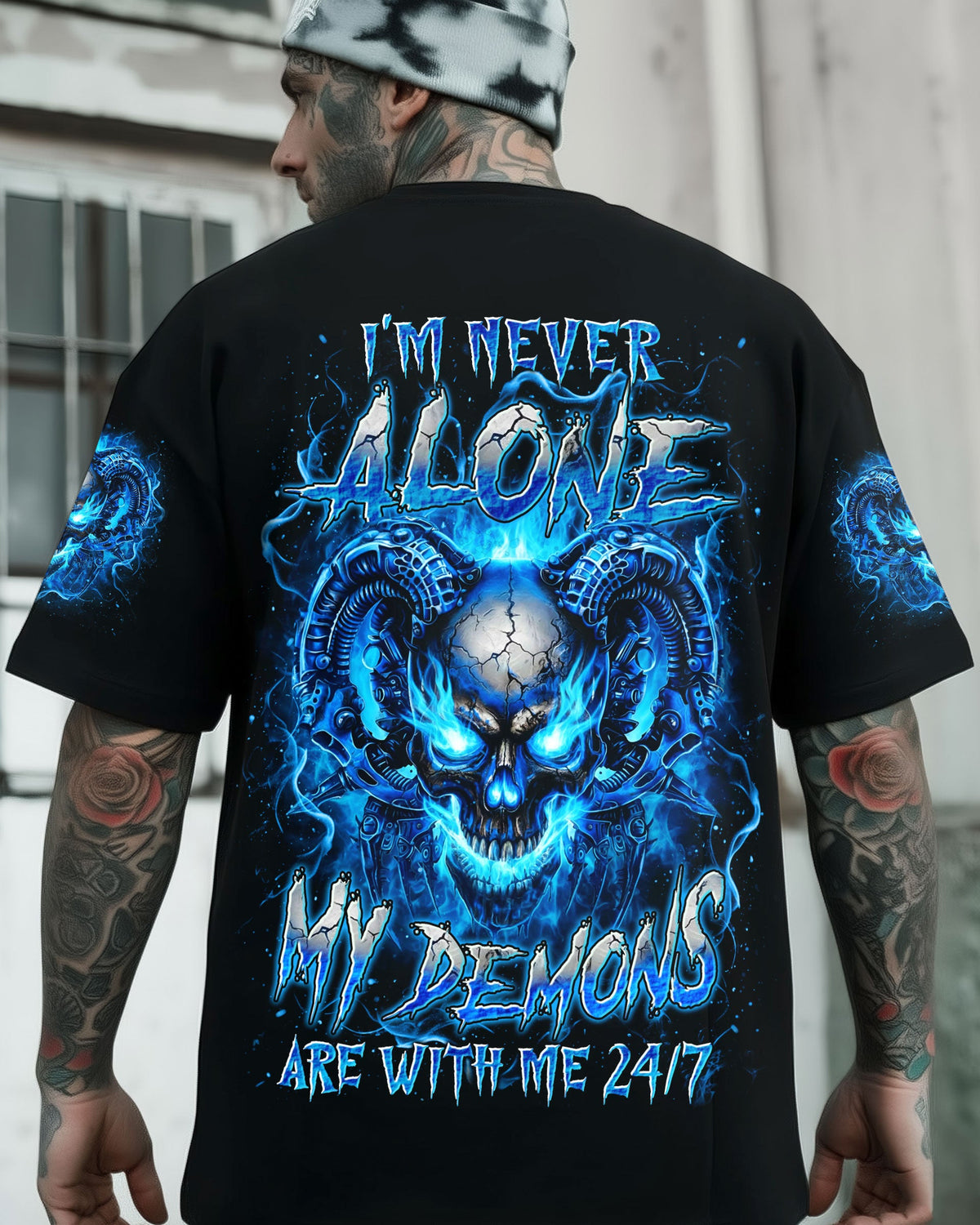 I'M NEVER ALONE BLUE SKULL DEMON ALL OVER PRINT - YHLN1201263