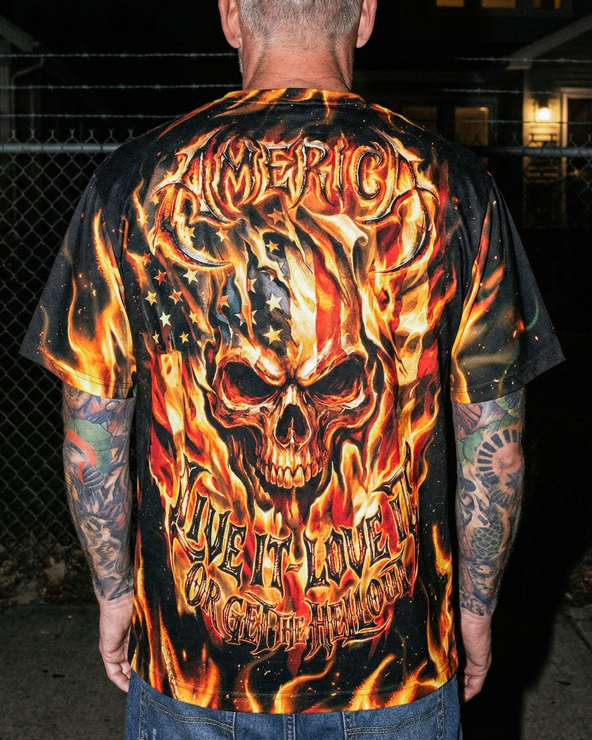 PATRIOTIC FLAMING SKULL ALL OVER PRINT - RI2503261