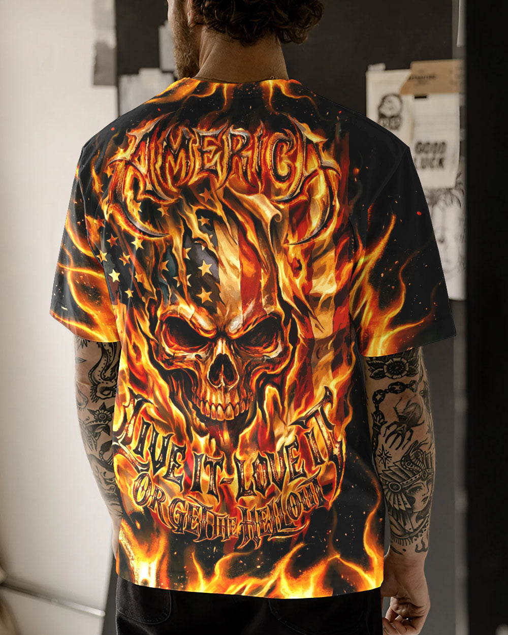 PATRIOTIC FLAMING SKULL ALL OVER PRINT - RI2503261