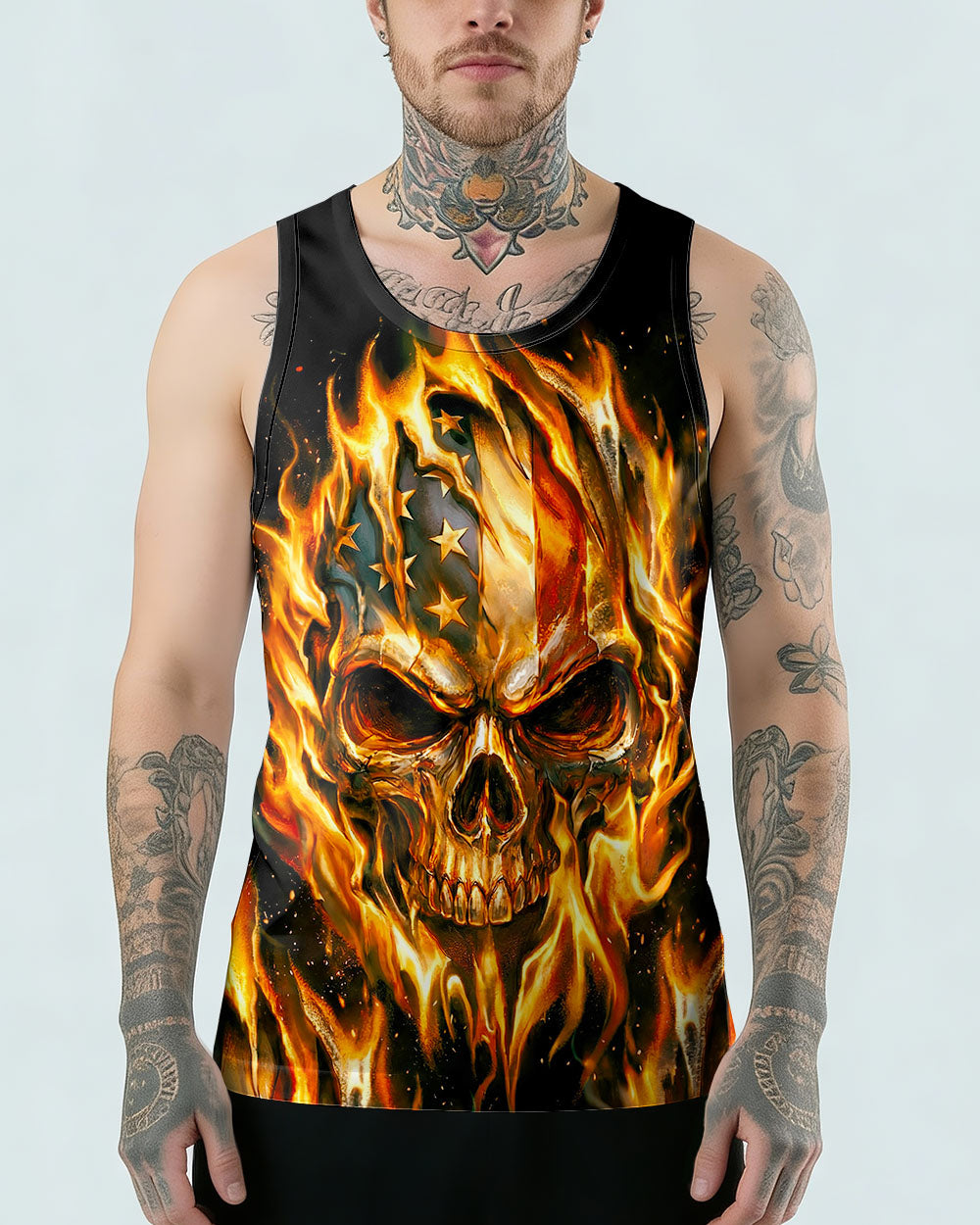 PATRIOTIC FLAMING SKULL ALL OVER PRINT - RI2503261