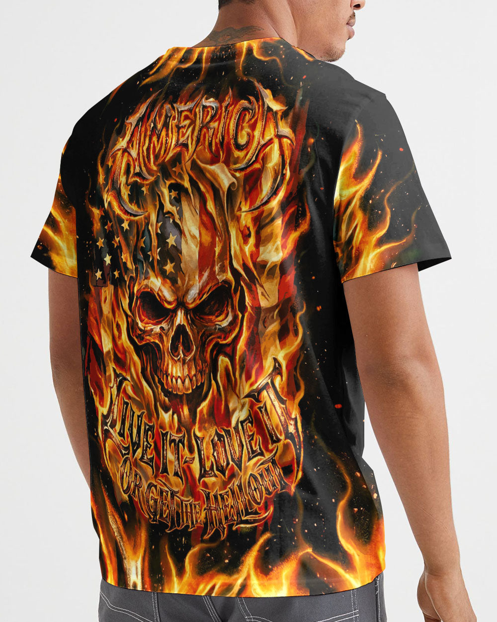 PATRIOTIC FLAMING SKULL ALL OVER PRINT - RI2503261