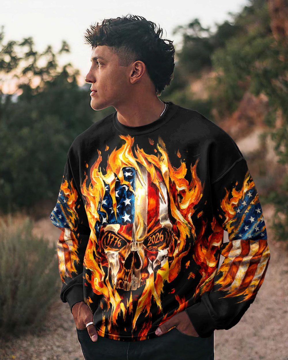 AMERICA FLAME SKULL ALL OVER PRINT - RI1703261