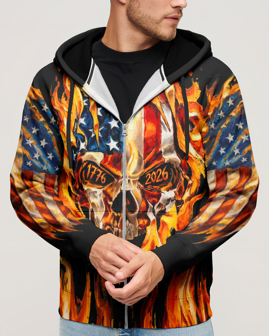 AMERICA FLAME SKULL ALL OVER PRINT - RI1703261