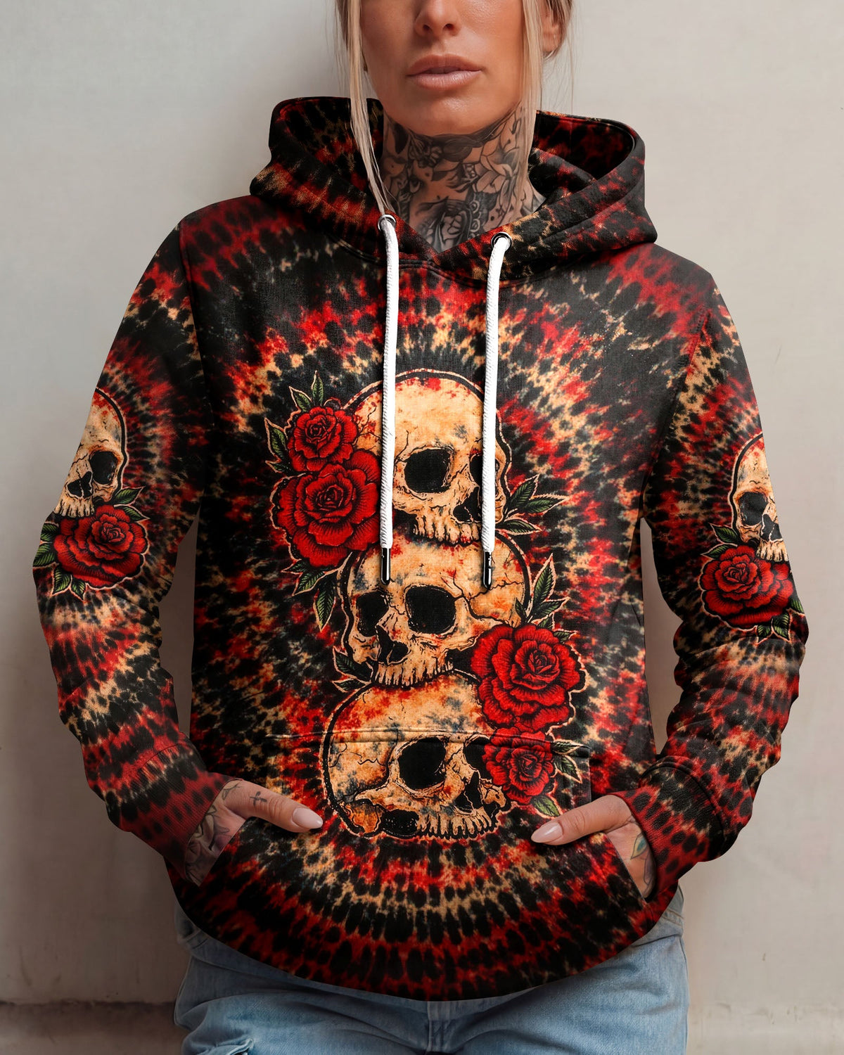 VINTAGE THREE ROSE SKULL SWIRL ALL OVER PRINT - TLHG0303261