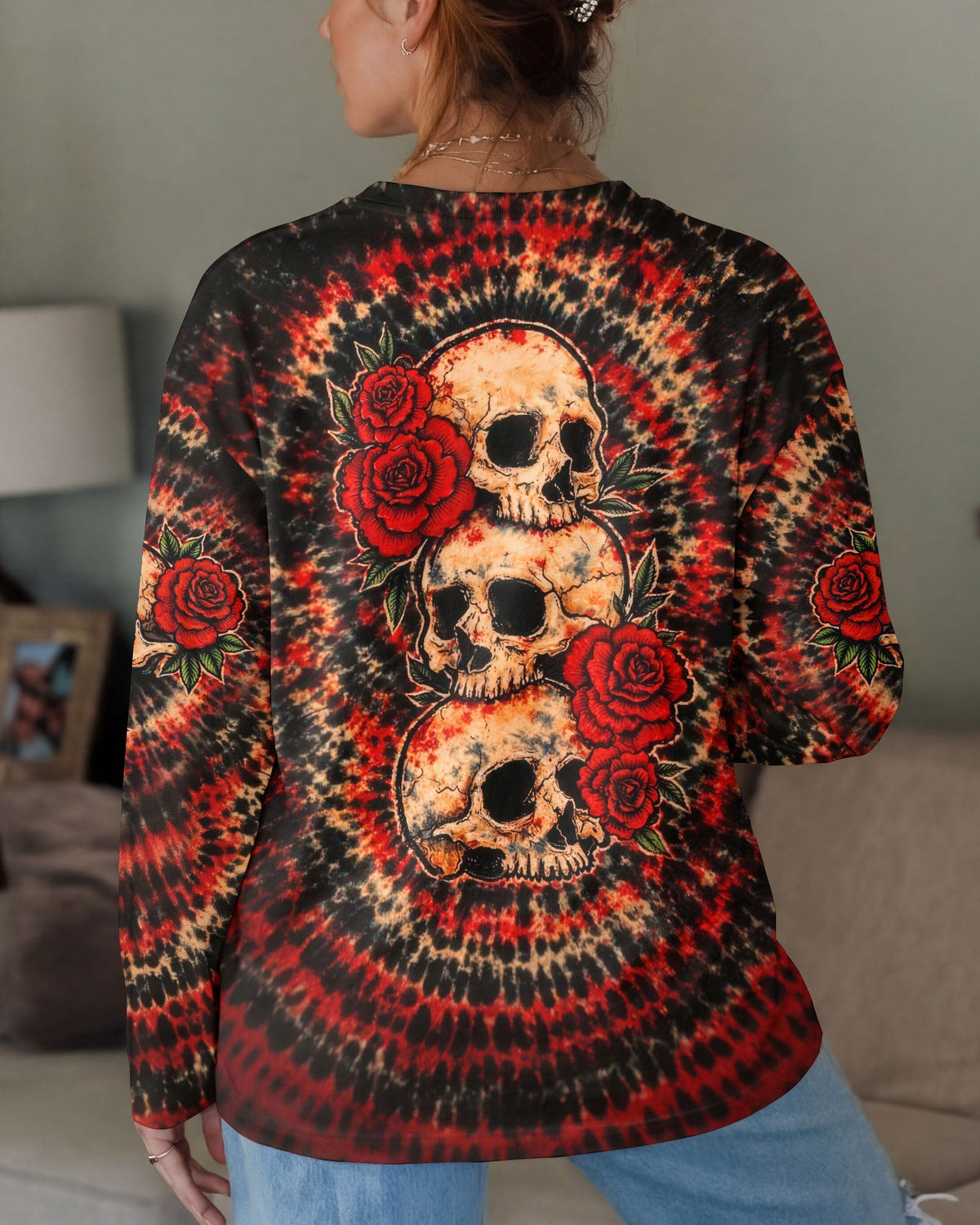 VINTAGE THREE ROSE SKULL SWIRL ALL OVER PRINT - TLHG0303261