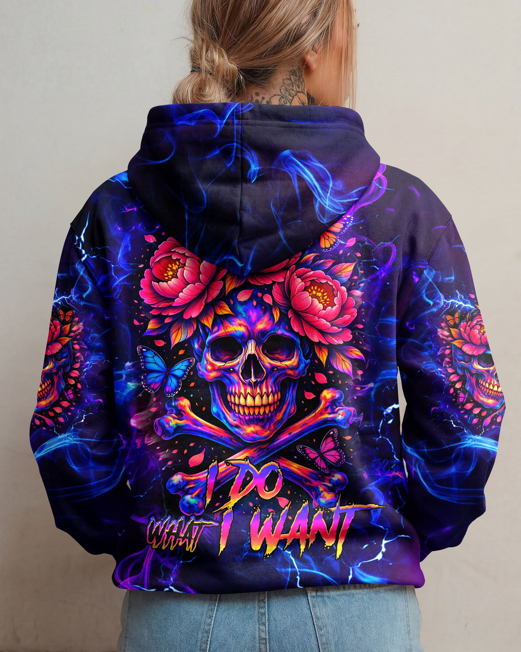 I DO WHAT I WANT FLOWER SKULL ALL OVER PRINT  - TLHG1003262