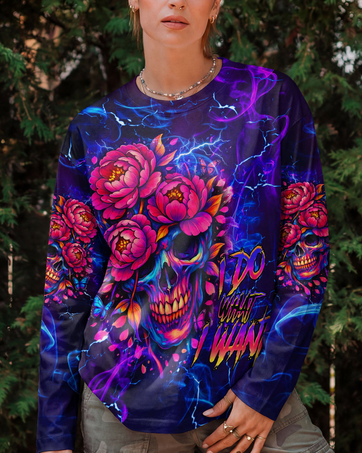 I DO WHAT I WANT FLOWER SKULL ALL OVER PRINT  - TLHG1003262