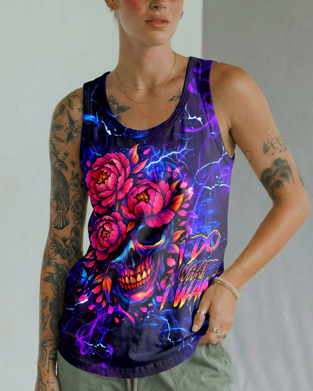 I DO WHAT I WANT FLOWER SKULL ALL OVER PRINT  - TLHG1003262