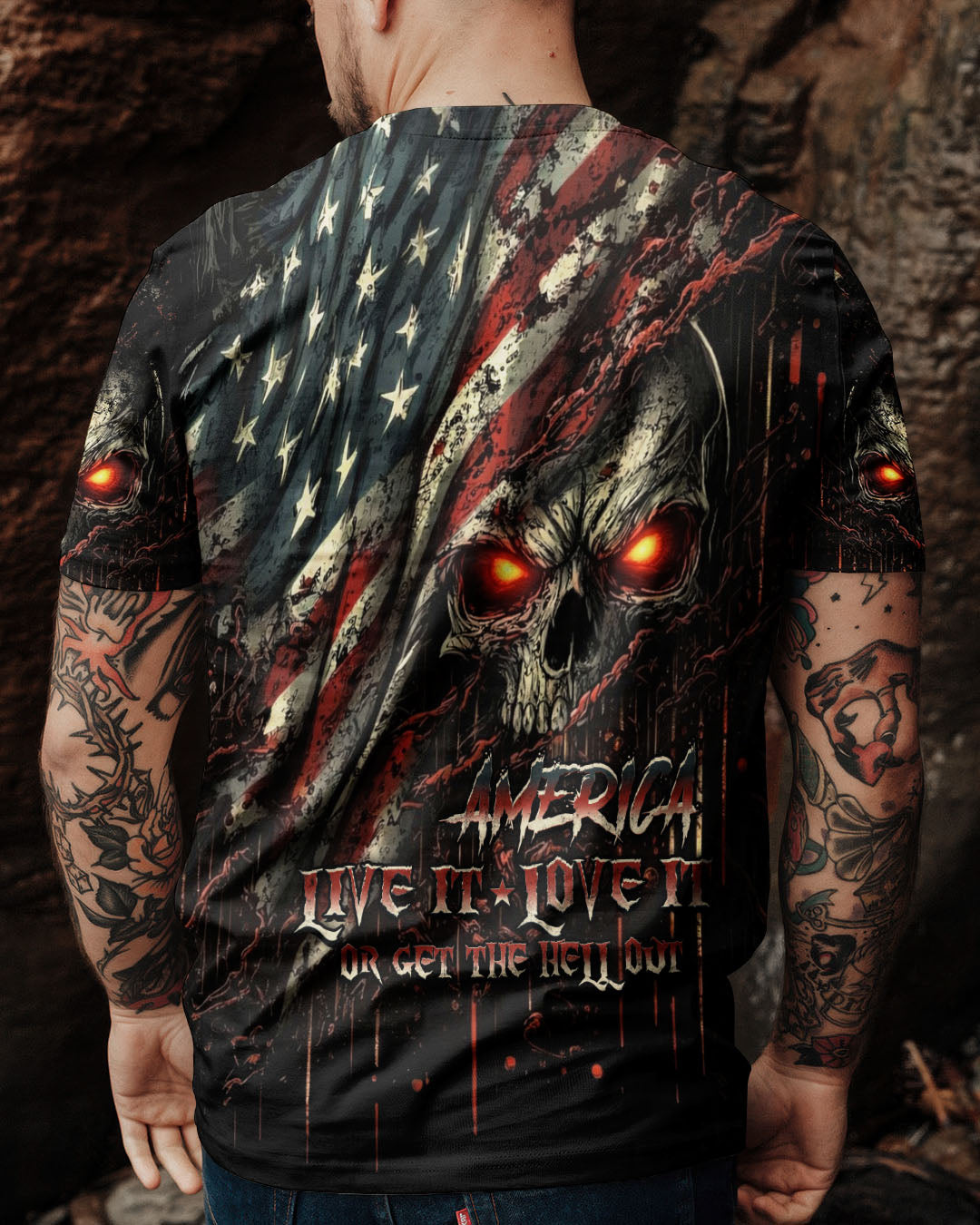 AMERICA LIVE IT LOVE IT OR GET THE HELL OUT SKULL ALL OVER PRINT  - TLHG1203263