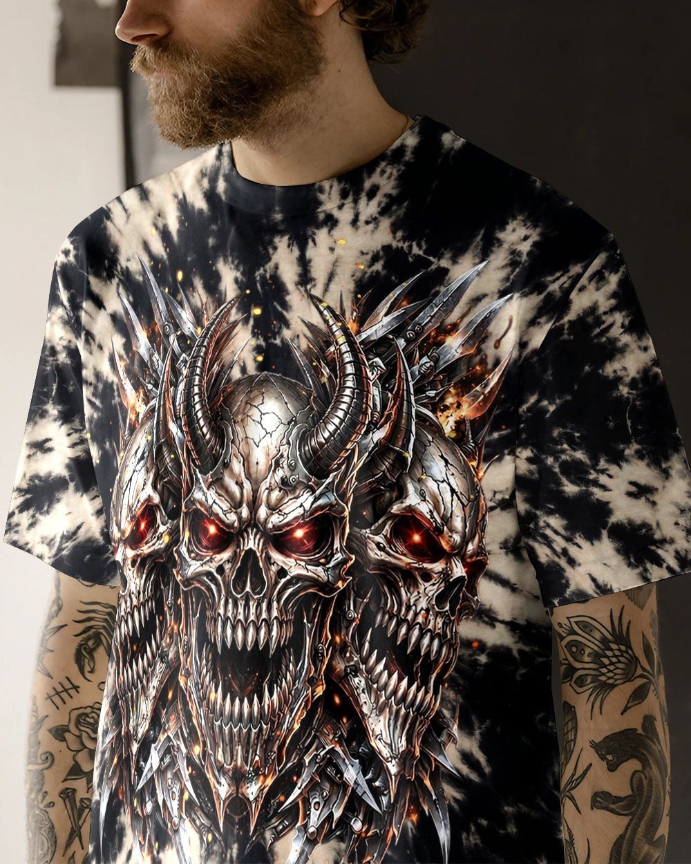 THREE  DEMON SKULLS SWIRL ALL OVER PRINT  - TLHN0104263